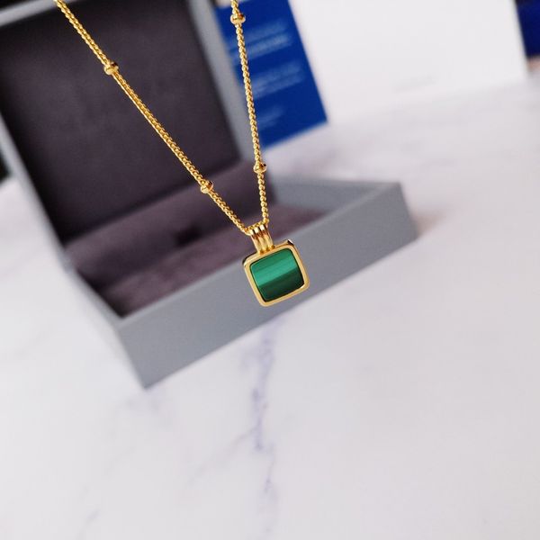 

s925 silver malachite small square necklace women chain for gift evening chain clavicle chain 2020 necklace for women girl2