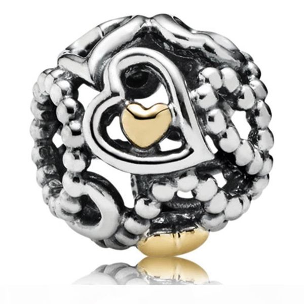 

fit designer charms bracelet 925 sterling silver openwork heart real 14k gold charm bead de plata micanga loose bead 1:1 not plated, Black