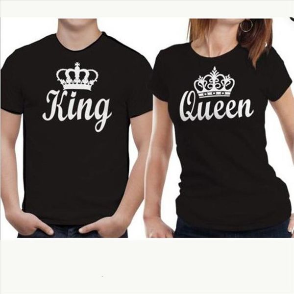 

king queen letter short print t shirt couple short sleeve o neck loose tshirt 2020 summer women tee shirt camisetas mujer, White