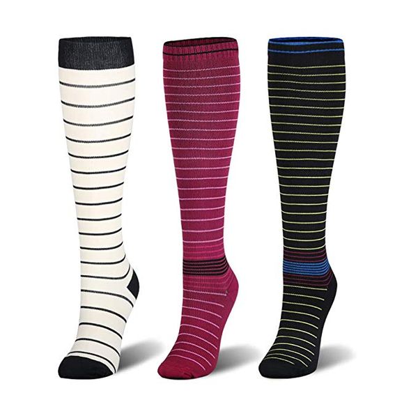 

compression stockings 20-30 mmhg pressure sports socks cotton wave point composition sports breathable elastic socks, Black