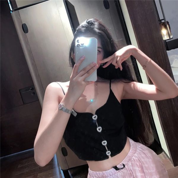 

black love buckle v-neck suspender shoulder-exposed sling diamond diamond women 2020 new product h0505, Camo