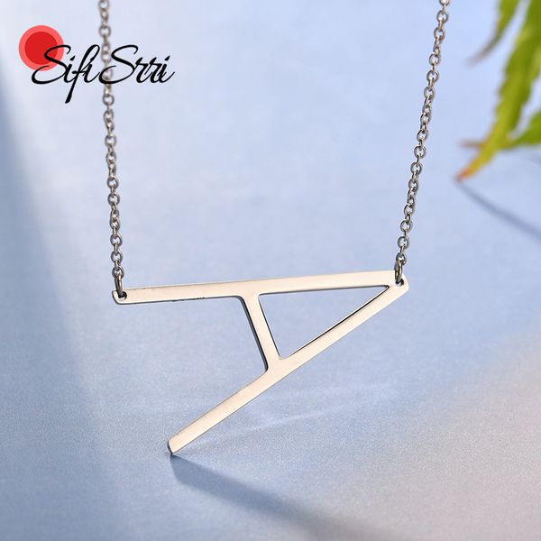 

sifisrri personality stainless steel a-z alphabet letter pendant necklace diy initial name necklaces for women anniversary gift, Silver