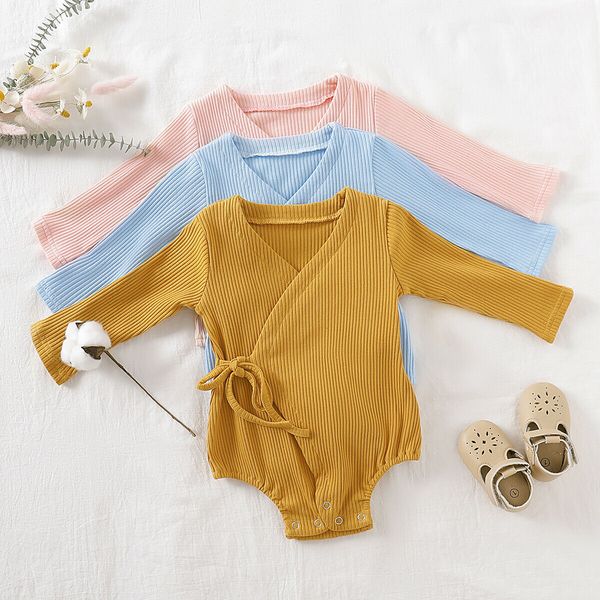 

2019 baby new autumn clothing newborn infant baby girl boy solid kimono jumpsuits ribbed solid cotton soft bodysuit outfits, Blue