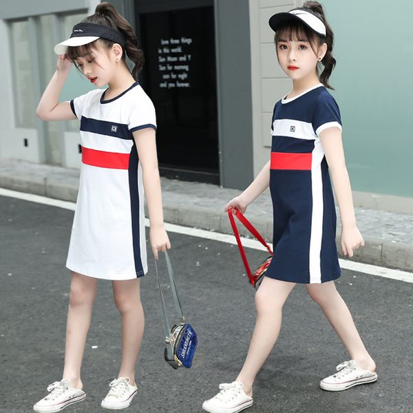 2020 Mädchen Sommerkleid Kleine Mädchen Kleidung Langes T-shirt Sport Kleid Mode Teenager-kleidung Größe 6 8 10 13 Kinder
