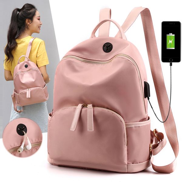 

small women waterproof nylon backpack for girls usb charging school bags backpack for teengers female travel mochila feminina