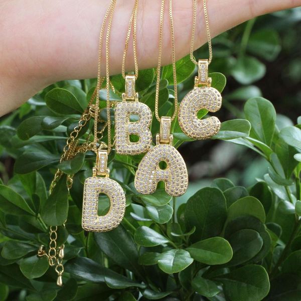 

new style trendy gold box chain pave cubic zircon letter copper pendant a-z 26 initials necklace for women fashion jewelry gift, Silver