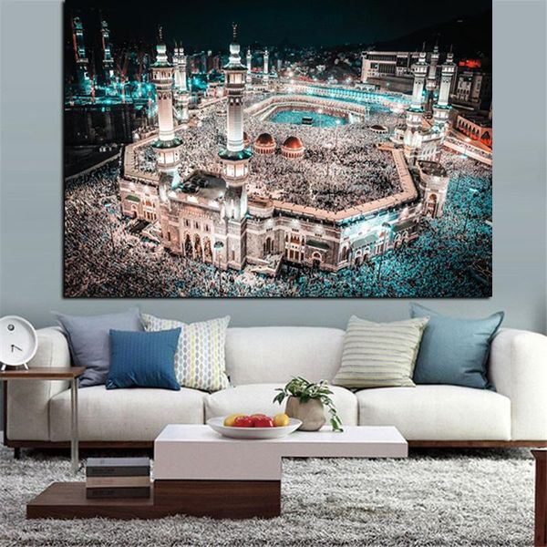 

Modern Print Islam Pilgrimage To Mecca Sacred Mosque Night Wall Painting Wall Art for Living Room Home Decor (No Frame)