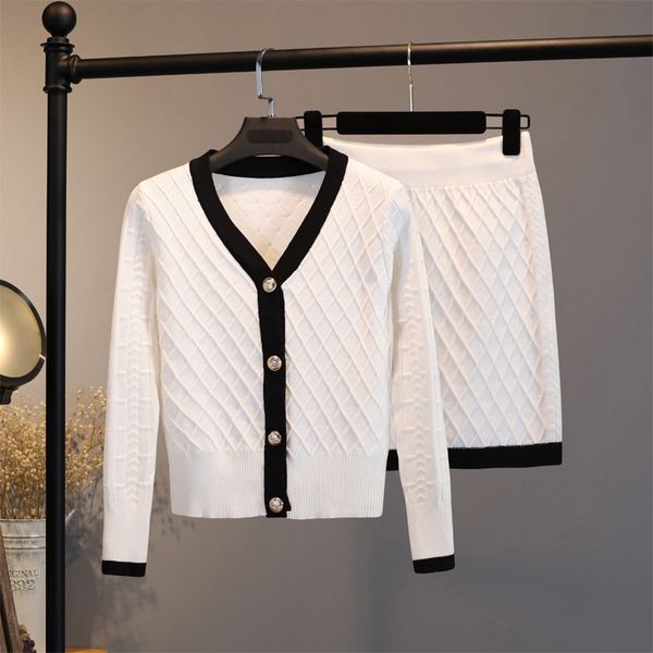 

two piece dress women sweater sets elegant style cardigan + mini skirt set knitted track suits matching 2 sweatsuits, White