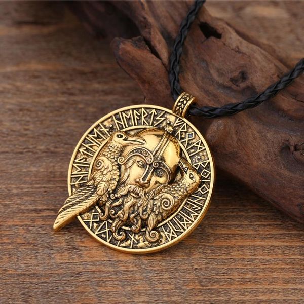 

teamer new arrival odin's huginn and muninn crow valhalla runic viking pendant necklace mens wicca amulet jewelry, Silver