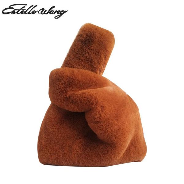 

estelle wang casual tote faux fur handle bags fashion women winter soft pocke samll handbag warm clutch candy color bag
