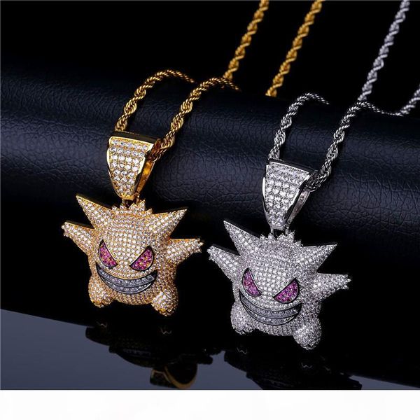 

ghost cartoon pendant hip hop necklace for men 2018 new fashion cz ice out hip hop jewelry 18k gold plated, Silver