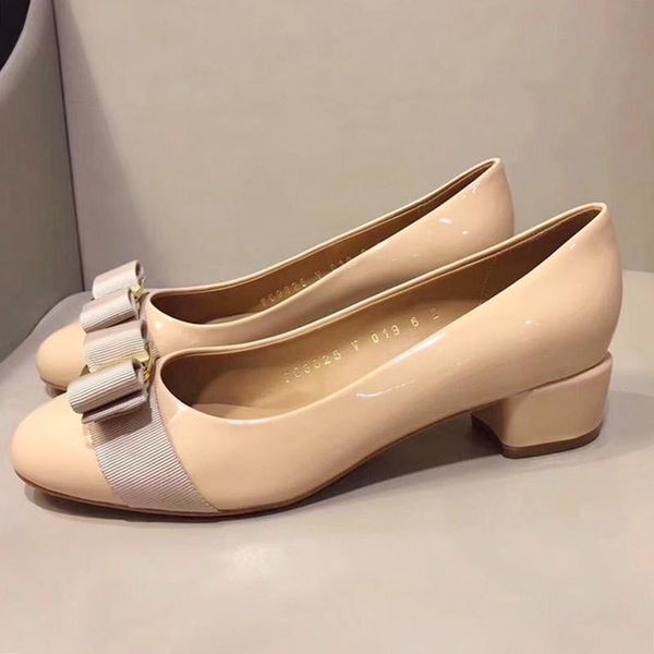 

womens pumps shoes mid heel pump round toe basic office work shoe leather 3 .5cm low heel pompe da donna womens shoes fashion footwears hot, Black