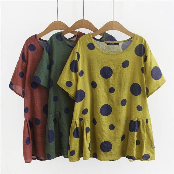 

women's printed summer t-shirts zanzea 2020 vintage polka dot casual short sleeve blusas female o neck plus size tunic 5xl, White