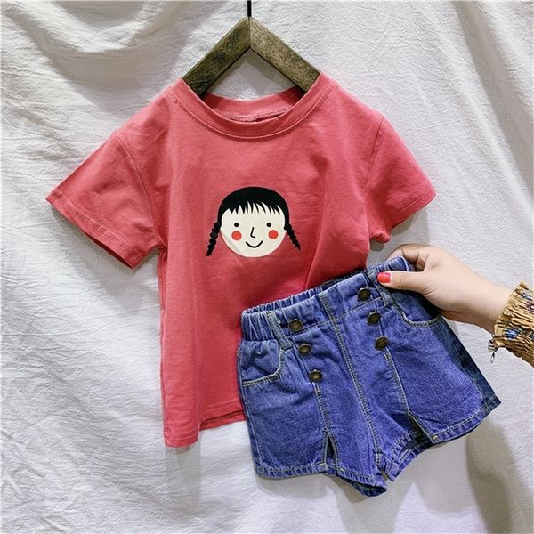 

tong button skirt kexing girls' comfortable denim shorts 2020 girls' summer fashion casual pure color button denim skirt pants, Blue