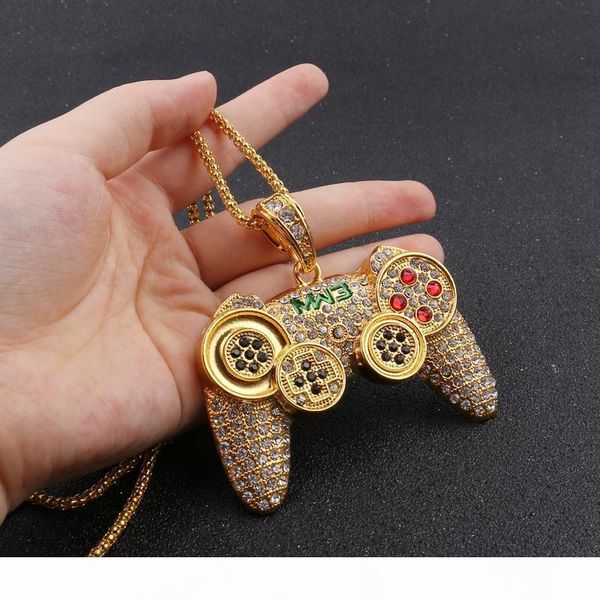 

i hip hop iced out game controller handle pendant necklace for women men gold cz crystal rhinestone jewelry chain necklaces, Silver