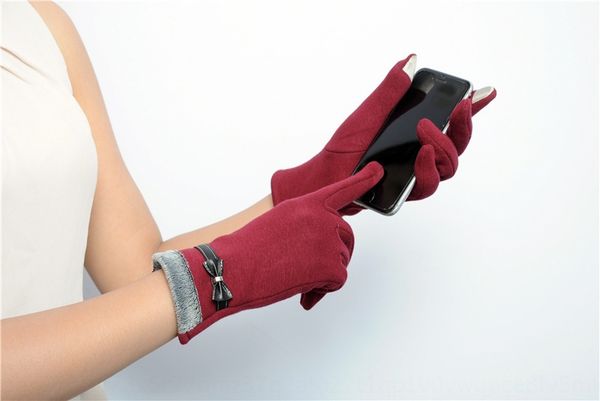 

nzr6f korean style bowknot touch screen cute non-down velvet wool mouth open cycling autumn and winter plus velvet women's bicycle glov