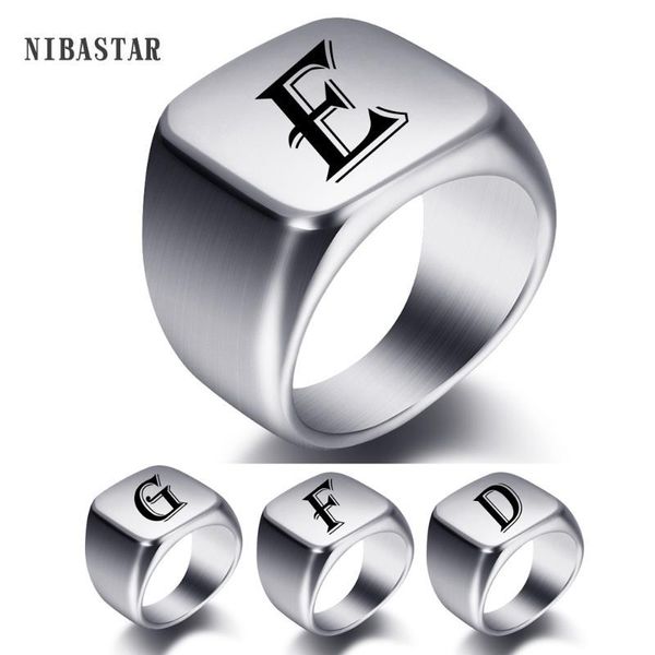 

engraved name rings stainless steel personalize words initials letters signet ring for men women wedding gifts, Golden;silver