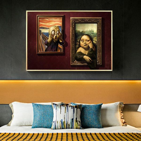 

Famous painting Mona Lisa Scream Funny Art Canvas painting Posters and Prints Wall Art for Living Room Home Decor (No Frame)