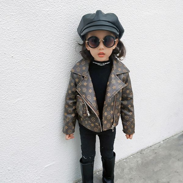 

fashion kids jacket 2020 children pu leather jacket outwear boys girls printed long sleeve zipper jacket kids designer clothes a3507, Blue;gray