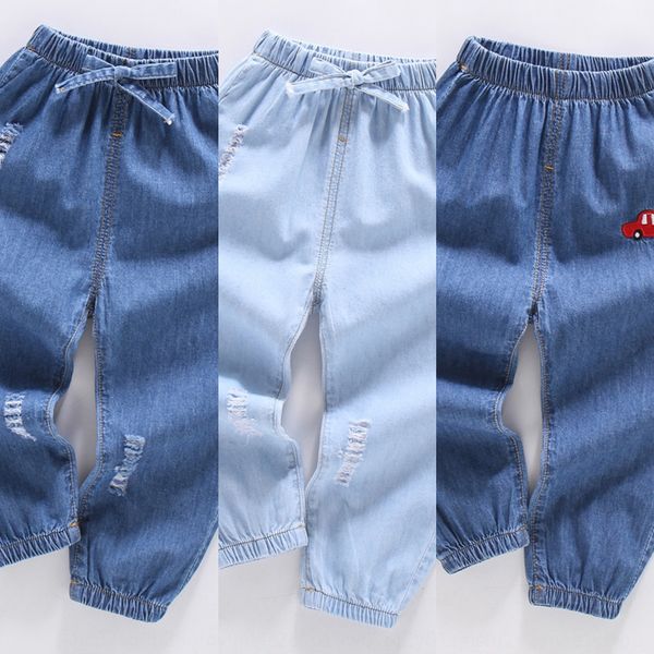 

children's tencel cotton denim 2020 summer new children's anti- anti-mosquito denim anti mosquito cartoon pants boys' thin so, Blue