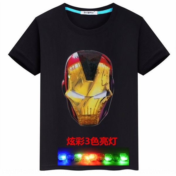 

colorful lighs sequins ong xu children's lights children's clothing 2019 new captain mask boy's t-shirt cotton, Blue