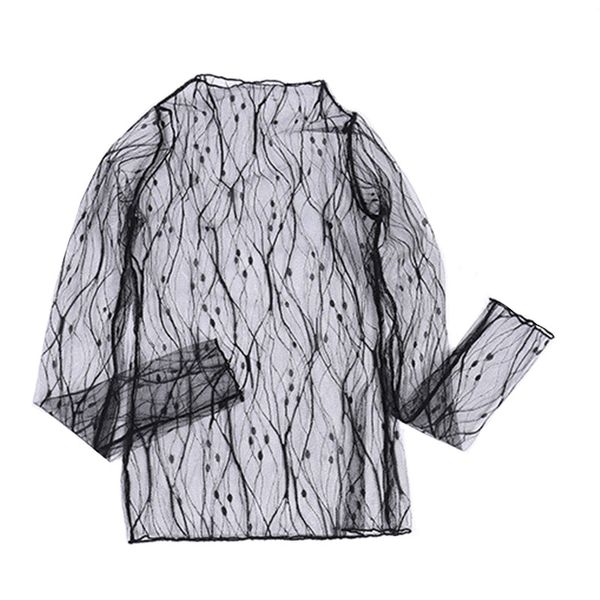 

women summer novelty lace blouse shirt female fashion body long sleeve tunic clothing vintage black mesh blouses and shirts, White
