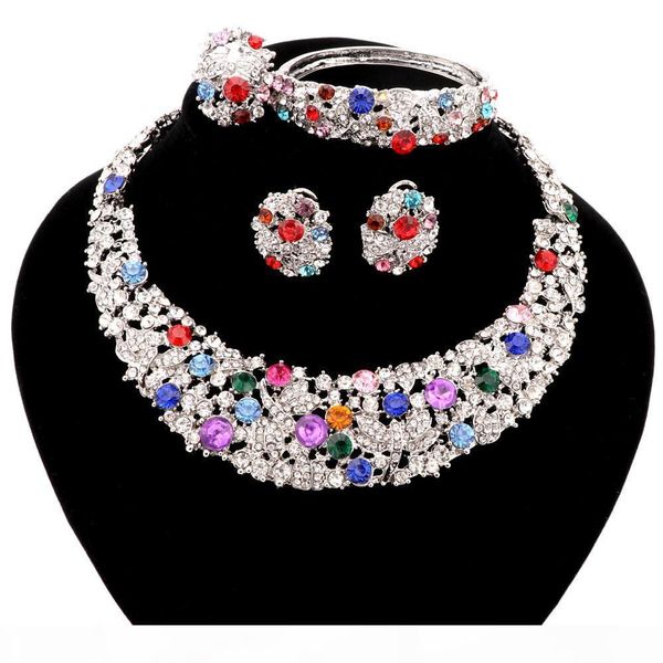 

a 2 colors trendy direct selling jewelry sets women necklace for party wedding boho crystal statement necklace with earrings 2016, Black