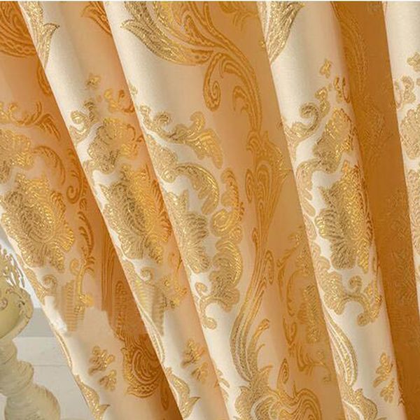 

aubre jacquard window curtains heavy fabric with gold color yarn embed 75% black out brown process finished size