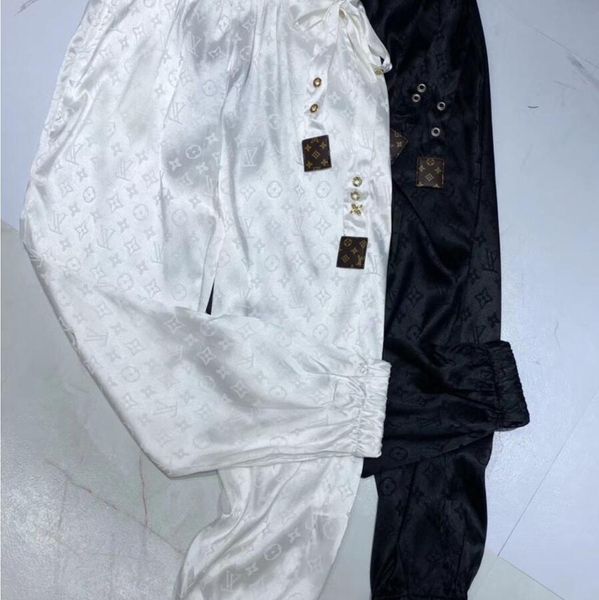 

2020 woman long pants designer loose web celebrity elastic waist ice silk luxury women's fashion casual trousers, Black;white