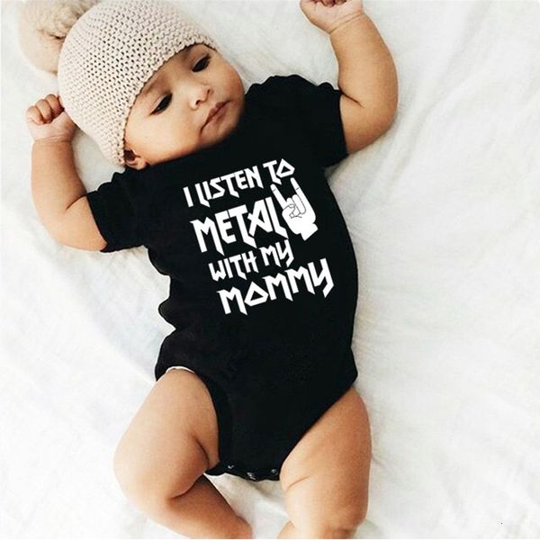 

i listen to metal with my mommy funny letters print newborn baby bodysuit short sleeve body baby boy girl onesie romper clothes, Blue