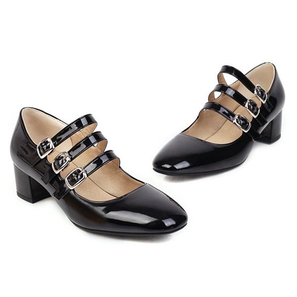 

ladies size 34-48 women zapatos de mujer leather fashion platform shallow pumps concise buckle heels party shoes x58-3, Black