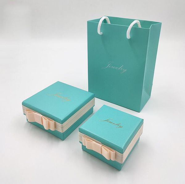 Scatole per gioielli di moda di qualità eccellente Set di confezioni per ciondoli Collane Orecchini Anelli d'argento Sacchetti regalo da donna originali con scatola blu