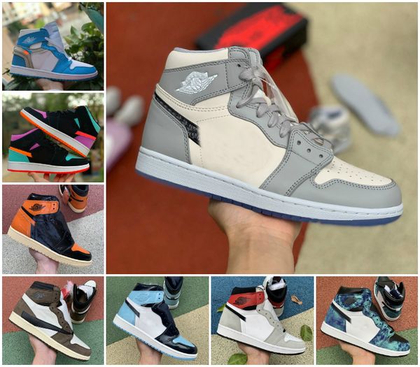 

jumpman travis scotts x 1 high og mid mens basketsball shoes shattered backboard 3.0 light smoke grey obsidian unc white 1s fearless sneaker, Black