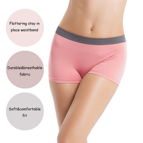 

1/3/pc soft cotton panties women seamless underwear breathable anti-bacterial boxer high waist soild shorts for female, Black;pink