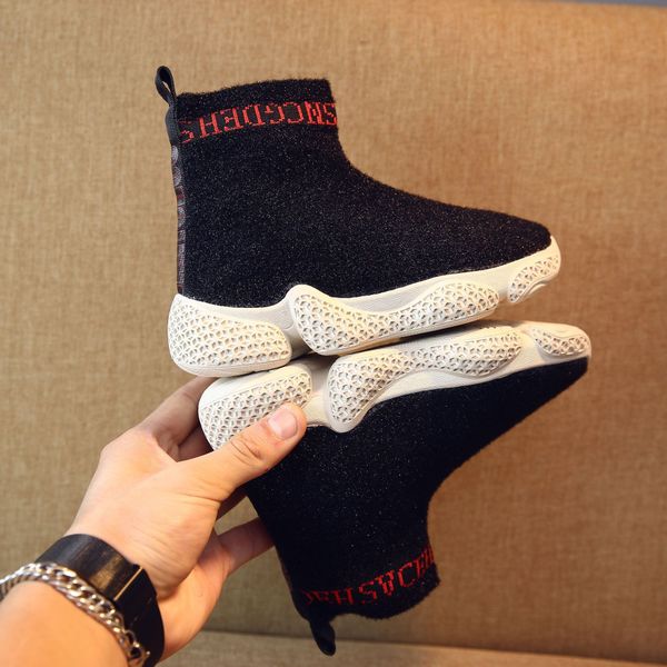 

socks 2020 sneakers children's season new children's single shoes breathable high-elastic knitted casual sports shoes, Black