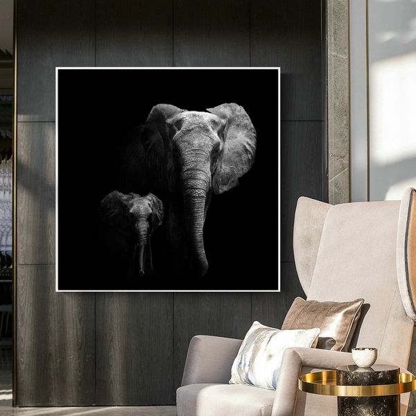 

mother and child elephant canvas printings modern wall art decor black animal pictures for living room wall decoration