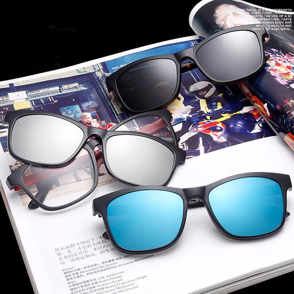 

new fashion 5 lenes magnet sunglasses clip magnetic clip on sunglasses men polarized clips multipurpose myopia glasses, White;black