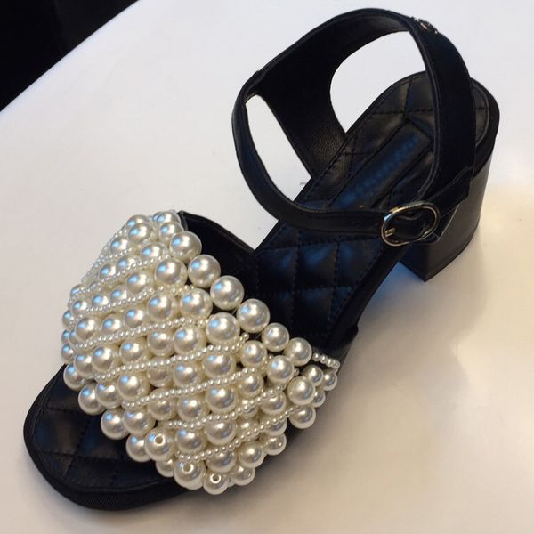 

2020 women high heel sandals pearl sandals designer shoes sapatos femininos zapatos mujer chaussure femme sapato feminino sandalias, Black