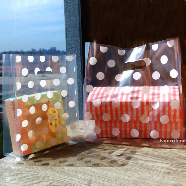 

white polka dot plastic gift bags, plastic shopping bags, retail party favor bag gift bag 50pcs/lot