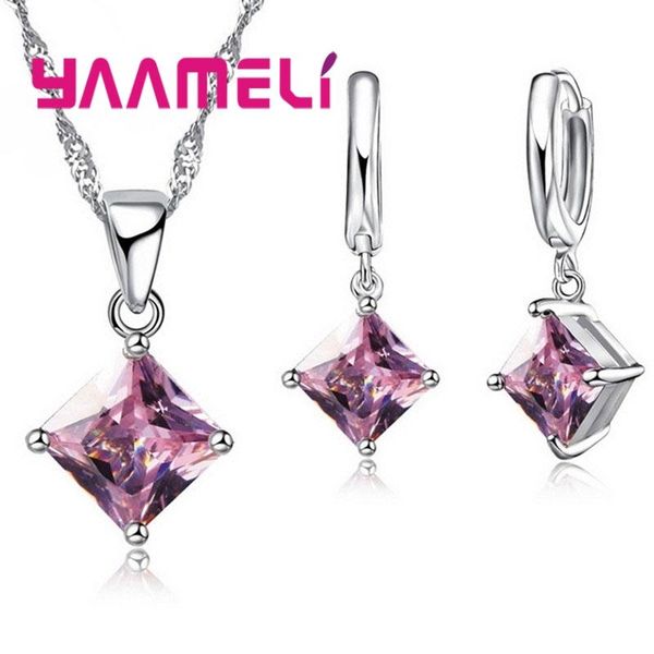 

zircon geometric 3d square statement necklace 925 sterling silver drop earrings set for lady gift