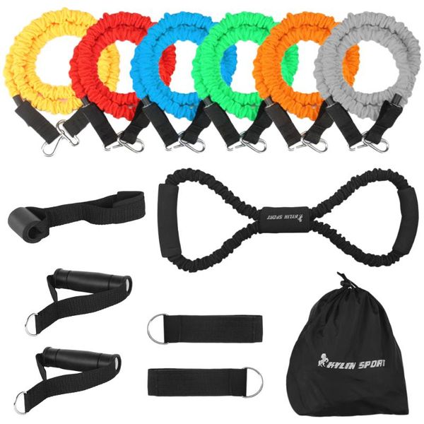 

13pcs resistance tube bands set protective nylon sleeves elastic exercise workout bands door anchor ankle straps handles