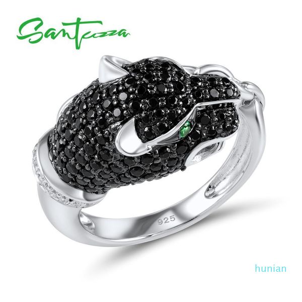 

luxury- silver leopard ring for women 925 sterling silver innovative animal natural black stones ring unique fashion jewelry y19052201, Slivery;golden