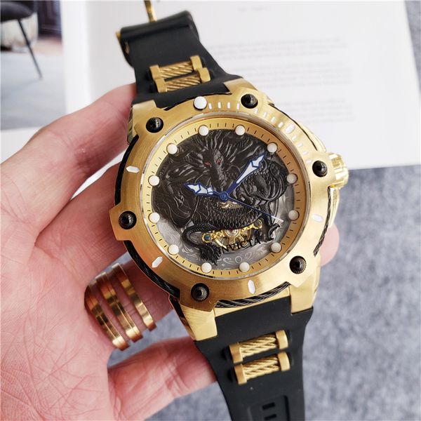 

invicta sports casual calendar mechanical men's watch royal oak dragon totem personality large dial, Slivery;brown