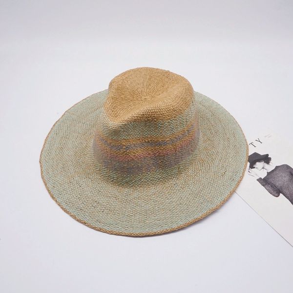 

01909-panshi korea orders mint green handmade paper straw fedoras cap men women leisure panama hat, Blue;gray