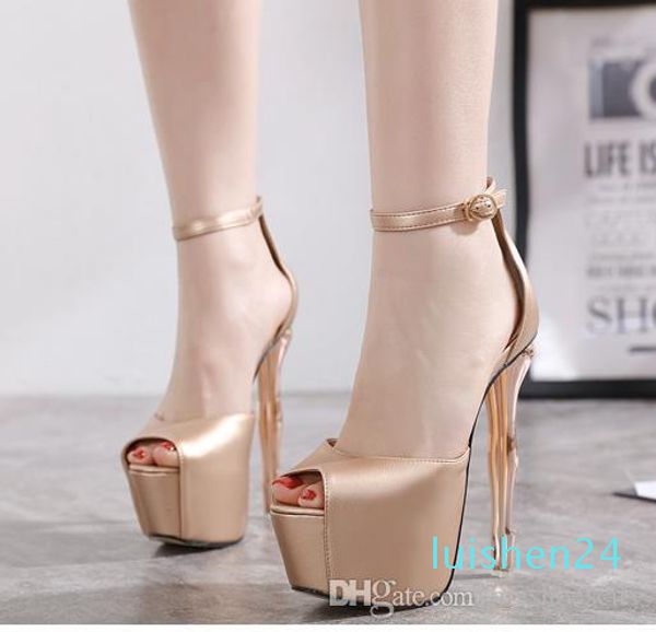

2020 bridal wedding shoes champagne gold ankle strap peep toe platform designer shoes 16cm luxury women designer pumps size 34 to 40 l24, Black