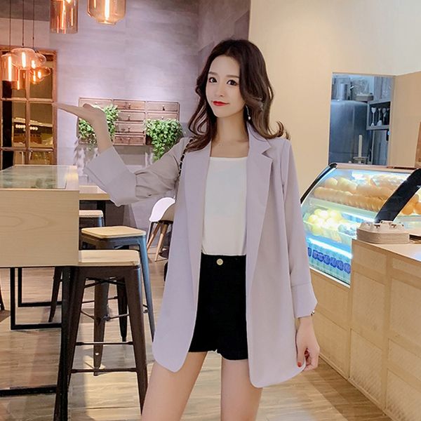 

chiffon suit women's new coat korean style loose sunscreen coat mid-length small suit casual long sleeve, White;black