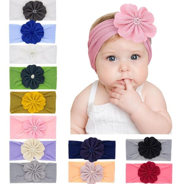

baby headbands nylon flower girl hairband solid color baby turban elastic kids headwear hair accessories 12 colors dw5585, Slivery;white
