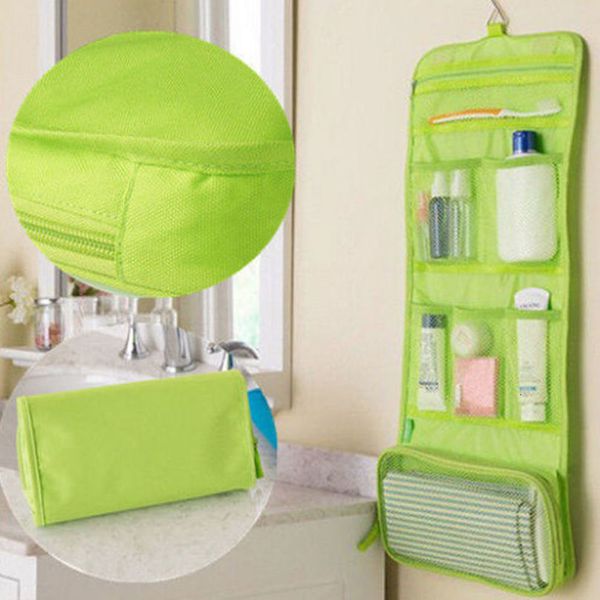 

multi-functional portable folding women cosmetic bag travel toiletry pouch wall hanging makeup storage bags sundries organizer