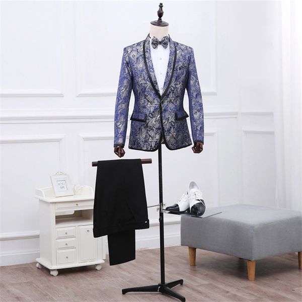 

2020 wedding prom blazers for men stylish suit jacket blue printed one-button male british slim fit suit, White;black