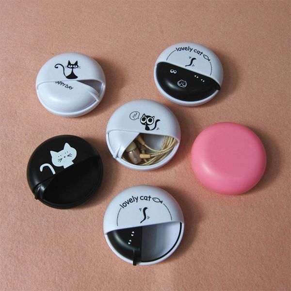 

round earphone wire box cute cartoon headphone container portable rotating cover earphone organizer plastic